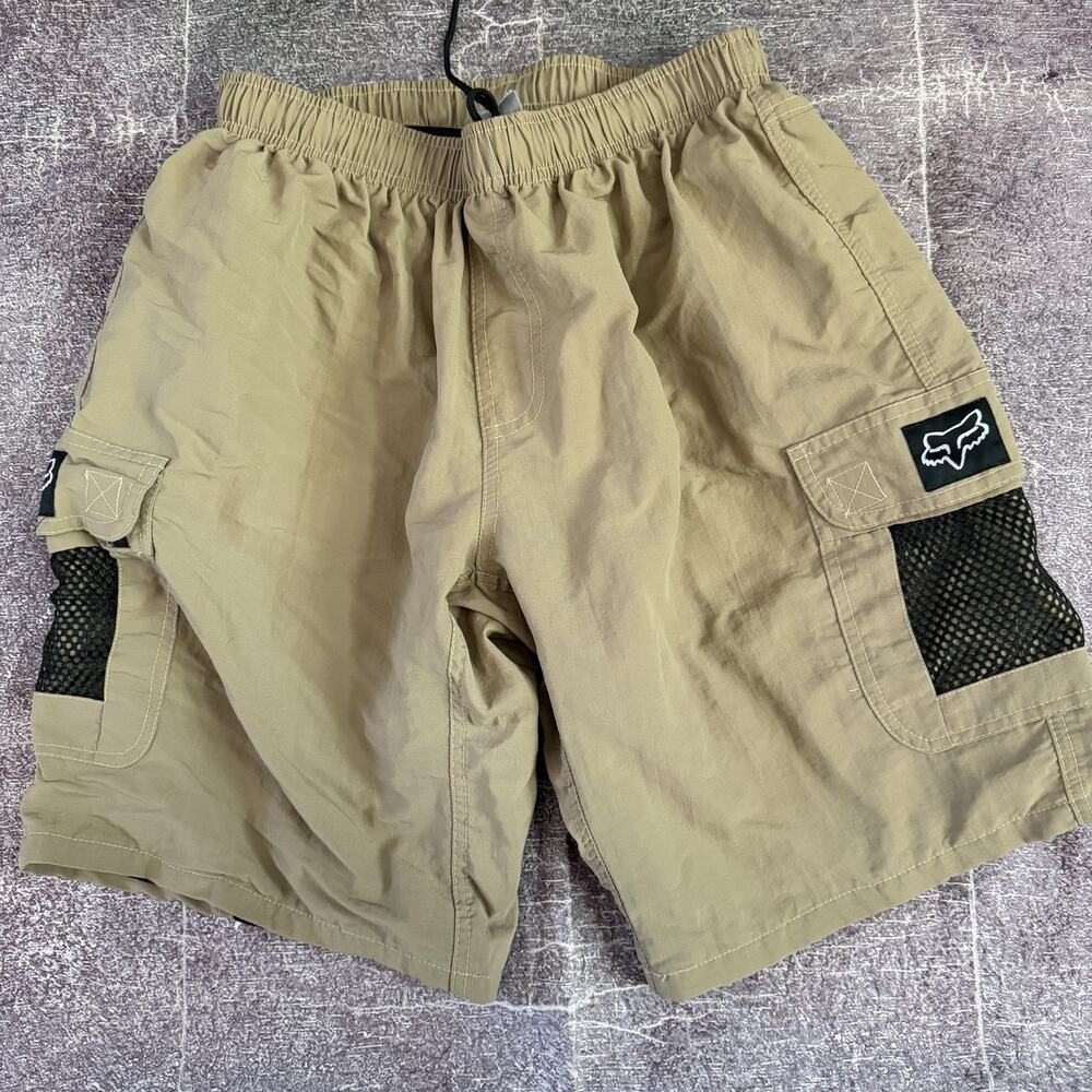 Men's Fox Racing Lined 11" Beige Tan Black Cycling BMX Athletic MX Shorts Sz 30